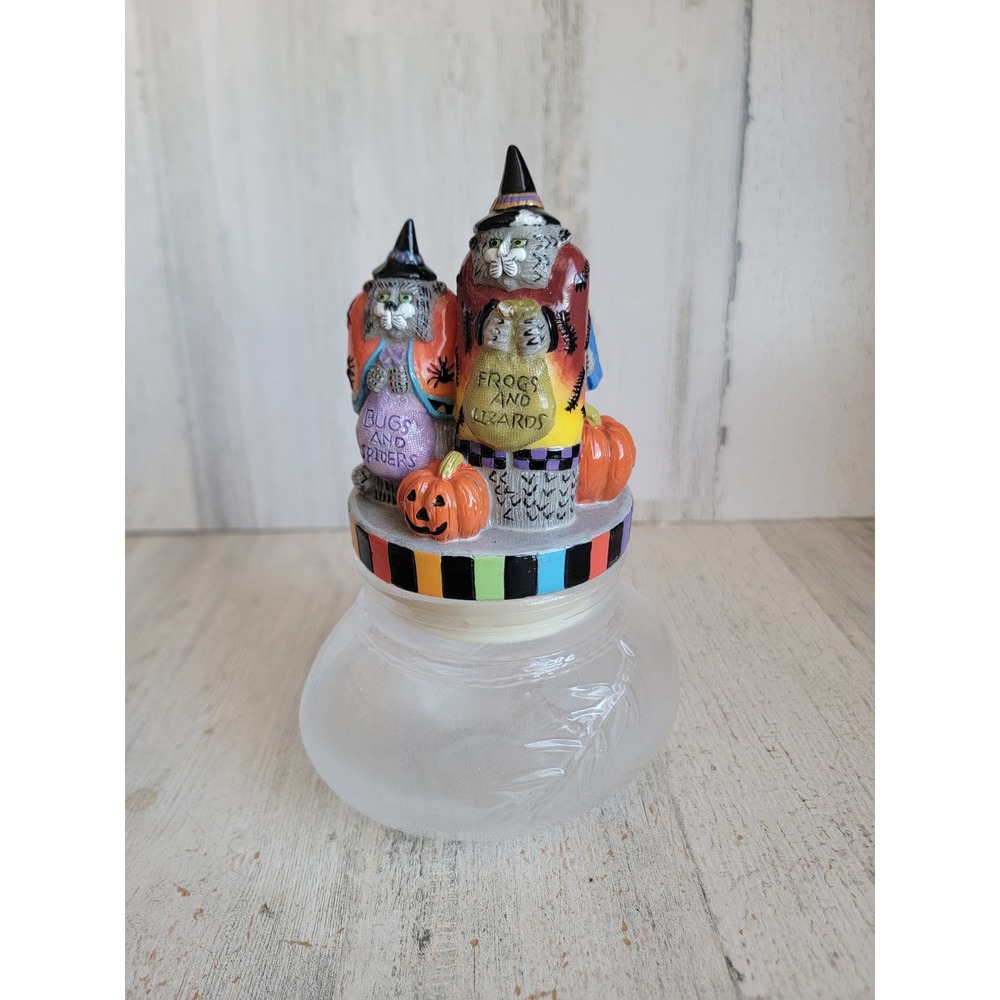 Vintage fitz floyd Halloween cat witch candy jar topper unique home decor